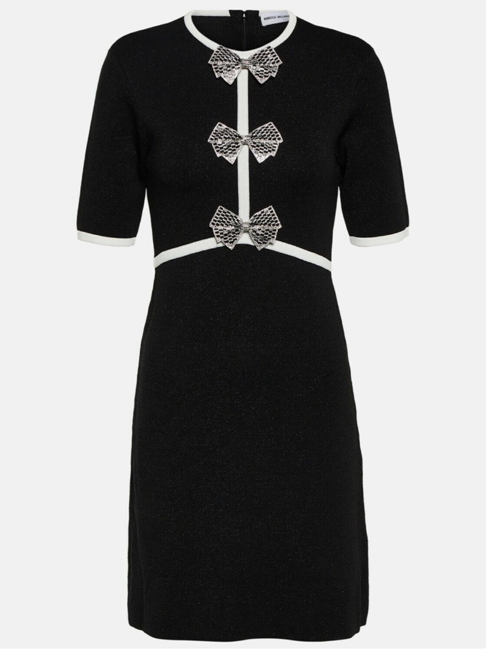 Rebecca Vallance Black Midi Dress With White Trim And Bow Details